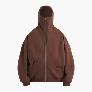 Mode Visage Cover Up Hiver Chaud Zip Up Hoodies Haute Qualité Brun Foncé À Capuche