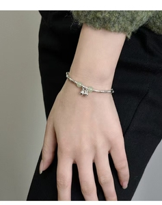 New 2024 New 925 Silver Material Shiny Silver Bamboo Knot Green Round Zircon <strong>Bell</strong> Bracelet - Product Image 5