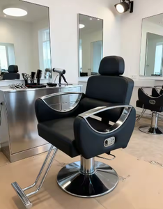 Nouvelle chaise de salon blanche en métal électroplaqué pour la coupe et la coloration des cheveux, avec levage simple en cuir, pouvant être retournée à l'envers, chaise de barbier - Product Image 3