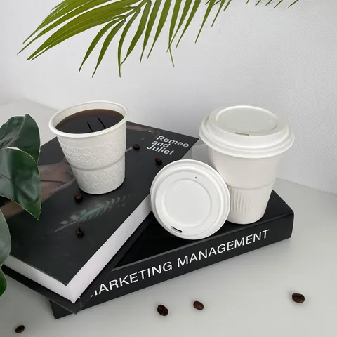 Cold Recyclable Sugarcane Bagasse Customized Cover Paper Cup Lid 8 Oz