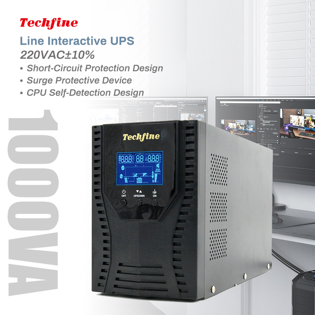 Techfine Uninterruptible Power Supply 1000VA 800W Online UPS 220VAC Line Interactive UPS for Computer