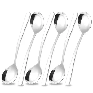 Zware 7.7 Inch Metalen Serveerlepel Ramen Pho Lepel 18/8 Roestvrijstalen Soeplepel