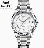OPK 6003 Montre de luxe pour homme à quartz en acier inoxydable étanche 40 mm avec bracelet en cuir, éclairage nocturne, mode, affaires, sport