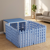 677-F Enclos d'intérieur pliable en plastique de style rétro à motif animalier, forme carrée, avec fermeture de porte et 6 clôtures pour chats et chiens - Tout usage