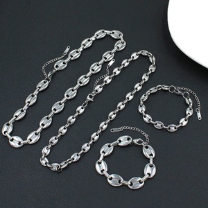 Parures <span class=keywords><strong>de</strong></span> bijoux fantaisie en acier inoxydable plaqué or 18 carats, collier et bracelet chaîne <span class=keywords><strong>grain</strong></span> <span class=keywords><strong>de</strong></span> <span class=keywords><strong>café</strong></span> et chaîne nez <span class=keywords><strong>de</strong></span> cochon pour femmes et hommes - Product Image 2