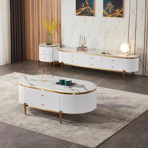 Meuble de salon au Design moderne avec dessus en marbre et cadre en acier inoxydable, meuble <span class=keywords><strong>Tv</strong></span> blanc et table basse - Product Image 1