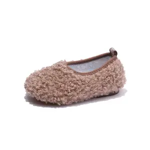 Children's woolen shoes plush warm keeping soft bottom anti-skid girls' bean winter baby boys' school walking cotton shoes