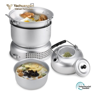 Aluminum Camping Cookware Set With <b>Lid</b> And Ventilated Base For Outdoor Use - Product Image 2