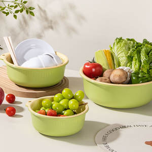 Double Layer Plastic <b>Colander</b> Set With Drain Basket For Vegetable Fruit Washing Kitchen Use Round Design Hand Wash Only - Product Image 4