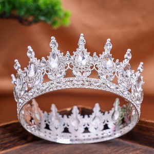 Baroque Bridal vương miện bánh Topper với Rhinestone Tiara và bó hoa phụ kiện lễ cưới cô dâu Mũ sắt đầy đủ vòng hợp kim - Product Image 5