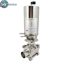 Vanne à boisseau sphérique pneumatique soudée en acier inoxydable 316L, 3 pièces, sans rétention, pour le refroidissement liquide des centres de données