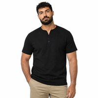 Kaos Henley Waffle 100% Poliester untuk Pria dengan Sedikit Elastisitas, Lengan Pendek, dan Dua Kancing untuk Perjalanan Musim Panas