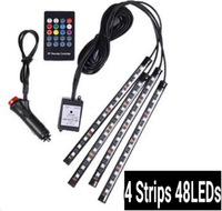 Kit d'éclairage LED populaire pour voiture, 4 pièces, 48 LED, 12V DC, multicolore, avec fonction musicale USB, pour l'intérieur sous le tableau de bord