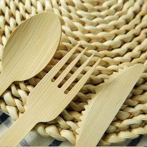 Juego de Cubiertos Desechables de Bambú Natural, Biodegradables y Compostables, Tenedor, Cuchillo y Cuchara para Loncheras Escolares - Product Image 2