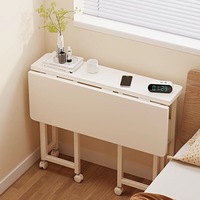 Table pliante en bois pour la maison, bureau d'ordinateur mobile pour chambre à coucher ; roulettes ultra-fines et silencieuses, idéale pour les petits appartements, les étudiants, YeZhuLin