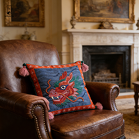 Housse de coussin brodée avec un dragon chinois, coussin décoratif oriental bohème pour la décoration de la maison