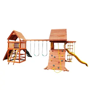 Schools Residential Shopping Malls Wooden Double Play Center Slide Swing Set Kids Outdoor Playground Equipment