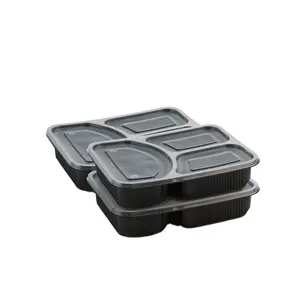 Yangrui Food Packaging Rectangular 240x180x48mm 1100Ml 37oz 3 Compartment With Lid Microwave Safe Food Prep Container