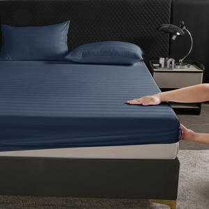 Juego de Ropa de <span class=keywords><strong>Cama</strong></span> de Lujo con Rayas de Satén - Sábanas de Calidad Hotelera en Azul Oscuro, Tamaño Personalizado, Servicio OEM/ODM Disponible - Product Image 2