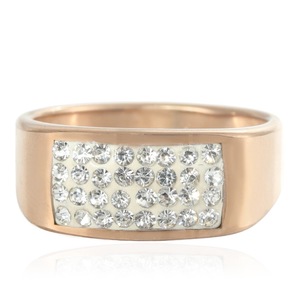 yunnique Rose Gold <b>Titanium</b> Steel Rectangular <b>Ring</b> With Pave Set White Stones Women's Fashion Jewelry Party Accessory - Product Image 4