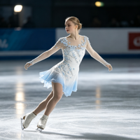 Robe de patinage artistique à manches longues, dégradé blanc et bleu clair, avec strass et maille, pour compétition et spectacle, pour adultes et enfants