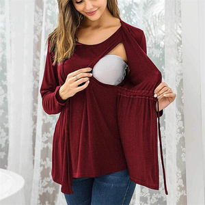 Nouveau haut <span class=keywords><strong>d</strong></span>'<span class=keywords><strong>allaitement</strong></span> de couleur unie à manches longues pour femmes haut <span class=keywords><strong>d</strong></span>'<span class=keywords><strong>allaitement</strong></span> de maternité <span class=keywords><strong>d</strong></span>écontracté à la mode - Product Image 1