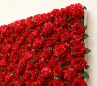 Mur de fleurs artificielles rouges 3D personnalisé, enroulable, avec base en tissu à feuilles vertes, écologique, pour décorations murales de mariage et de maison