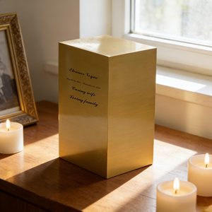 Премиальная, элегантная, прочная латунная урна в европейском стиле — индивидуальная гравировка и узор, персонализированный гроб для кремации. - Product Image 2