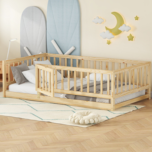 Montessori Floor <b>Bed</b> Twin Size Wood With Fence And Door Kids <b>Bed</b> - Product Image 3