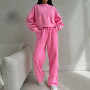 Ensemble de survêtements pour femmes, jogging personnalisé avec logo, motif uni, matière coton, vêtements de sport - Product Image 1