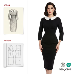 Abito Midi Floreale Vintage Retrò con Stampa Personalizzata, Girocollo, Vita Alta a Contrasto, Vestibilità Aderente, Stile Anni '<span class=keywords><strong>50</strong></span>, per Ufficio e Carriera Donna - Product Image 4
