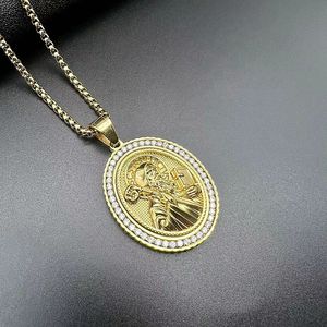 Collar con Colgante de Figura Religiosa Hip Hop, Geométrico, de Acero Inoxidable, Chapado en Oro, con Circonitas, para Hombre y Mujer, Regalo, Marca Yunnique - Product Image 2