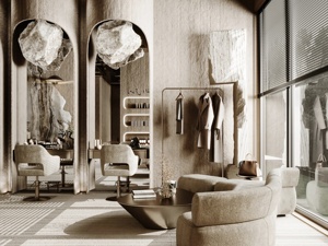 Renovación de Interiores para Centro de Belleza y Spa de Cabello y Uñas con Zona de Exhibición Arqueada de Piedra y Mobiliario Comercial - Product Image 1