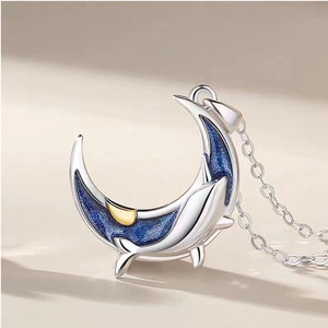 Argento blu mare farfalla e balena sole luna stella coppia collana moda uomo donna sole luna coppia collane - Product Image 4