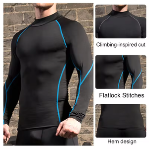 Vêtements de sport de compression thermiques unisexe à manches longues pour hommes, coupe ajustée, séchage rapide, pour la course et la gym - Product Image 5