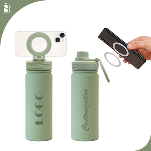 Stainless Steel Double Wall Water Bottle with Phone Holder Magnetic Water Bottle <strong>Macha</strong> Green Vacuum Drink Bottle 540ml in Stock - Product Image 1