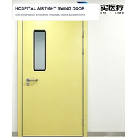 Porte battante hermétique pour hôpital, simple battant, avec fenêtre d'observation, poignée à levier encastrée et serrure
