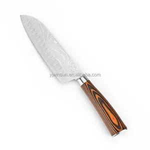 Hot sale good price basic type laser pattern blade 7" santoku knife with pakka wood handle spot goods