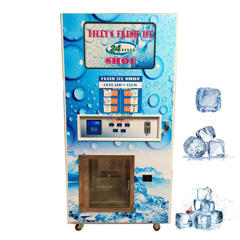 Máquina de venda de cubo de gelo automático, máquina automática de gelo operada por moedas, máquina de venda de gelo com bagagem automática
