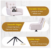 Fauteuil moderne à dossier haut en tissu beige rembourré avec structure métallique et base pivotante à 360 degrés pour salon, chaise de salle à manger