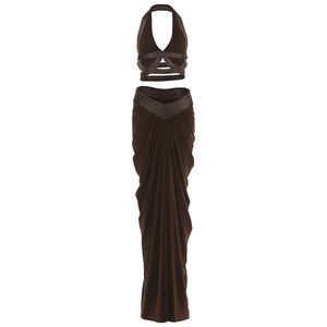 Y0180 Spring New Women's Sexy Midriff-Baring <strong>Strapless</strong> <strong>Bodysuit</strong> Ruffled Bodycon Long Dress Set - Product Image 6