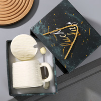 Grande tasse en céramique avec couvercle et cuillère, design moderne, couleur sous glaçure, pour café/thé domestique