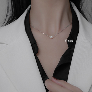 Pearl Necklace S925 Silver Plated Ball Pendant Minimalist Style Women's Everyday Wear Choker 10cm Extended Chain - Product Image 3