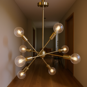 Lustre Sputnik moderne à 8 lumières, finition nickel brossé doré, luminaire de plafond pour couloir, éclairage suspendu de style mid-century - Product Image 2