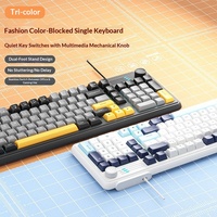 Clavier de jeu à membrane filaire rétroéclairé par LED Shi Ba Du, 104 touches, design bicolore, bouton rotatif personnalisable, clavier de bureau ergonomique
