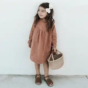 छोटी लड़की व्याकुल गर्दन पोशाक बच्चे को लड़कियों शरद ऋतु आरामदायक पोशाक लड़की लंबी आस्तीन पोशाक