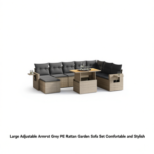 Grand ensemble de canapés de jardin en rotin gris avec accoudoirs réglables, mobilier d'extérieur de style contemporain, 6 places - Product Image 1