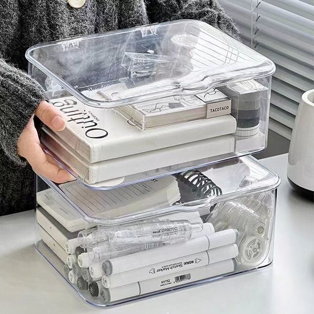 Transparent Flip-Top Storage Box Lid Dust-Proof Mask Cosmetics Storage Box Folding Design Capacity Modern