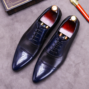 Handmade custom business formal leather English pointed-toe brogue men's multi-color wedding banquet leather <b>shoes</b> - Product Image 3