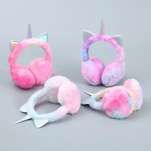 Grosir Penutup Telinga Berbulu Unicorn Berpemanas Glitter Warna-warni Musim Dingin Lucu Penghangat Telinga Pelangi Anak-anak Natal